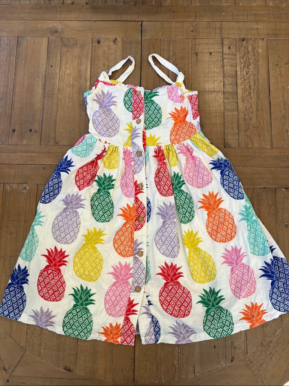 Mini Boden Colorful pineapple button front dress 6-7 years